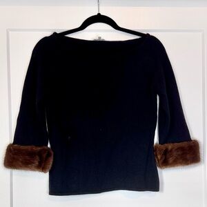 MaxMara Black Sweater with Fur Cuffs